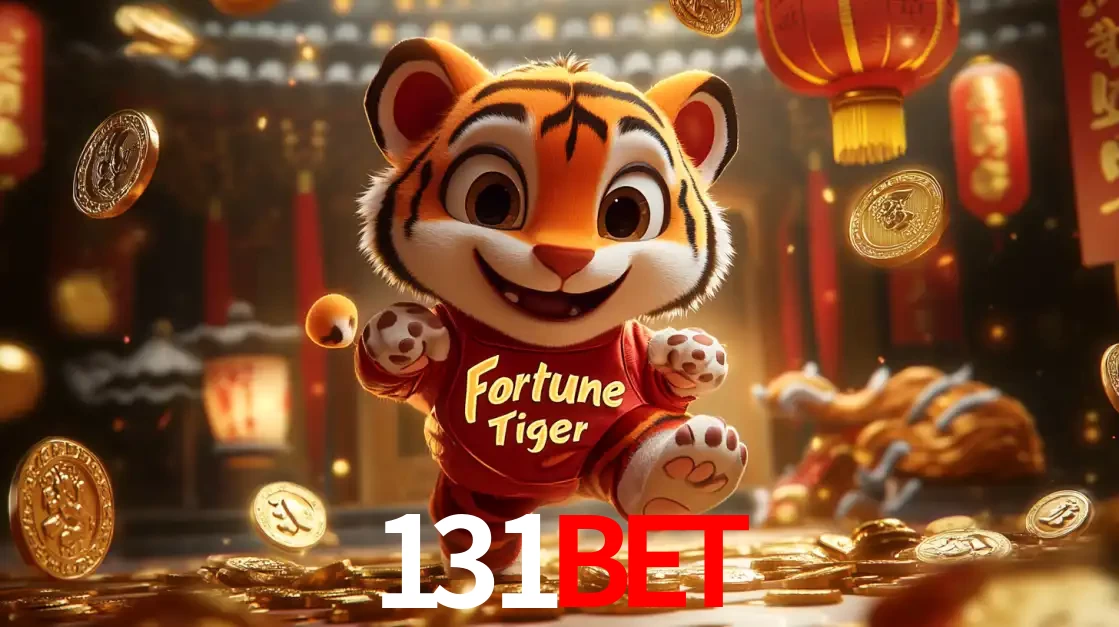 O alegre personagem do Fortune Tiger correndo sobre um caminho de moedas de ouro, simbolizando os grandes prêmios e a diversão do popular jogo de slot do 131BET.